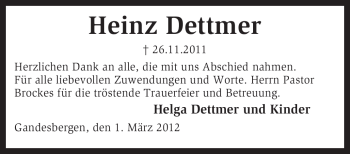 Traueranzeige von Heinz Dettmer von KREISZEITUNG SYKE