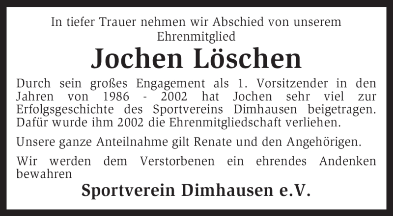  Traueranzeige für Jochen Löschen vom 27.04.2011 aus KREISZEITUNG SYKE