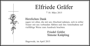 Traueranzeige von Elfriede Gräfer von KRZ