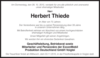 Traueranzeige von Herbert Thiede von KREISZEITUNG SYKE