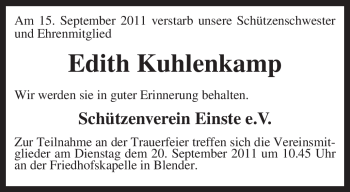 Traueranzeige von Edith Kuhlenkamp von KREISZEITUNG SYKE