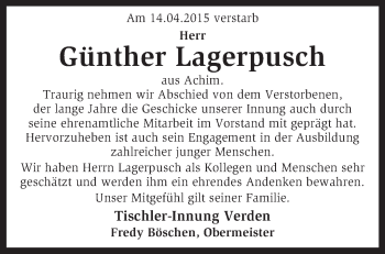 Traueranzeige von Günther Lagerpusch von KRZ