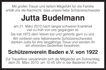 Traueranzeige von Jutta Budelmann von KREISZEITUNG SYKE