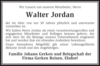 Traueranzeige von Walter Jordan von KREISZEITUNG SYKE