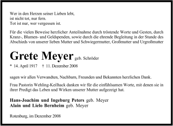 Traueranzeige von Grete Meyer von KREISZEITUNG SYKE