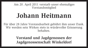 Traueranzeige von Johann Heitmann von KREISZEITUNG SYKE