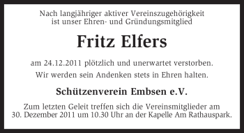 Traueranzeige von Fritz Elfers von KREISZEITUNG SYKE