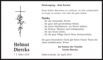 Traueranzeige von Helmut Diercks von KREISZEITUNG SYKE