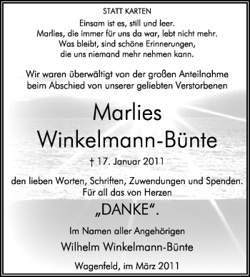 Traueranzeige von Marlies Winkelmann-Bünte von KREISZEITUNG SYKE