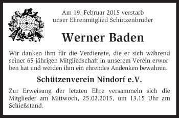 Traueranzeige von Werner Baden von KRZ