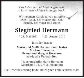 Traueranzeige von Siegfried Hermann von KREISZEITUNG SYKE