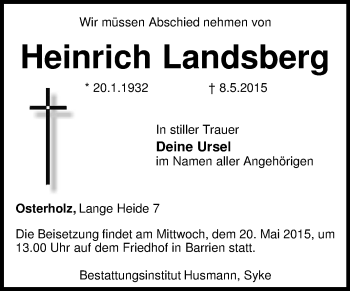 Traueranzeige von Heinrich Landsberg von KRZ