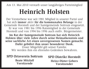 Traueranzeige von Heinrich Holsten von KREISZEITUNG SYKE