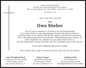 Traueranzeige von Uwe Stieber von KREISZEITUNG SYKE
