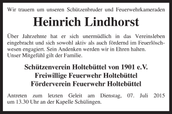 Traueranzeige von Heinrich Lindhorst von KRZ