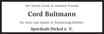 Traueranzeige von Cord Bultmann von KREISZEITUNG SYKE