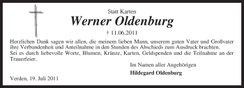 Traueranzeige von Werner Oldenburg von KREISZEITUNG SYKE