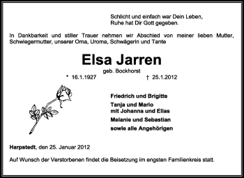 Traueranzeige von Elsa Jarren von KREISZEITUNG SYKE