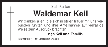 Traueranzeige von Waldemar Keil von KREISZEITUNG SYKE