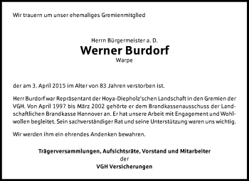 Traueranzeige von Werner Burdorf von KRZ