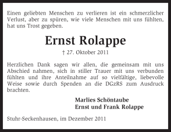 Traueranzeige von Ernst Rolappe von KREISZEITUNG SYKE