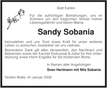 Traueranzeige von Sandy Sobania von KREISZEITUNG SYKE