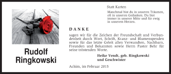 Traueranzeige von Rudolf Ringkowski von KRZ