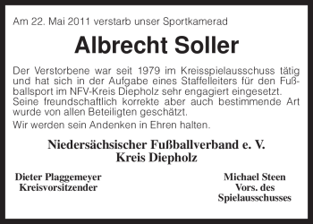 Traueranzeige von Albrecht Soller von KREISZEITUNG SYKE