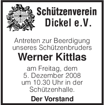 Traueranzeige von Werner Kittlas von KREISZEITUNG SYKE