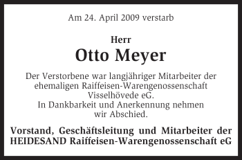 Traueranzeige von Otto Meyer von KREISZEITUNG SYKE