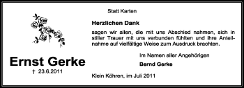 Traueranzeige von Ernst Gerke von KREISZEITUNG SYKE