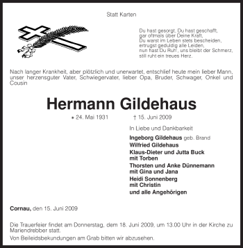 Traueranzeige von Hermann Gildehaus von KREISZEITUNG SYKE