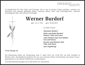 Traueranzeige von Werner Burdorf von KRZ