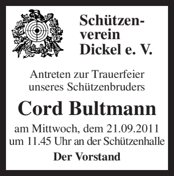 Traueranzeige von Cord Bultmann von KREISZEITUNG SYKE