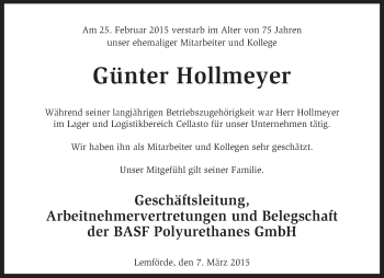 Traueranzeige von Günter Hollmeyer von KRZ