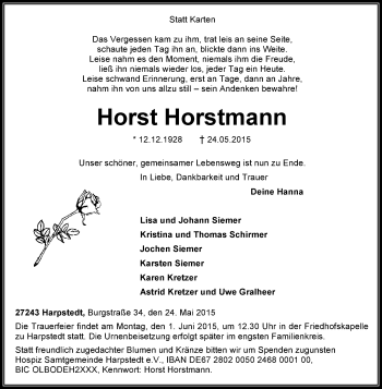 Traueranzeige von Horst Horstmann von KRZ