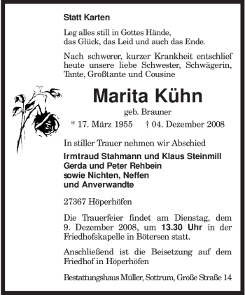 Traueranzeige von Marita Kühn von KREISZEITUNG SYKE