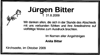 Traueranzeige von Jürgen Bitter von KREISZEITUNG SYKE