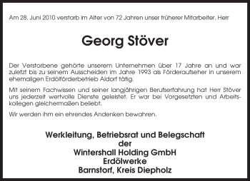 Traueranzeige von Georg Stöver von KREISZEITUNG SYKE