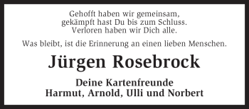 Traueranzeige von Jürgen Rosebrock von KREISZEITUNG SYKE