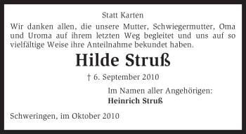 Traueranzeige von Hilde Struß von KREISZEITUNG SYKE