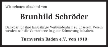 Traueranzeige von Brunhild Schröder von KRZ