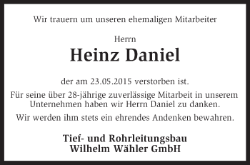 Traueranzeige von Heinz Daniel von KRZ