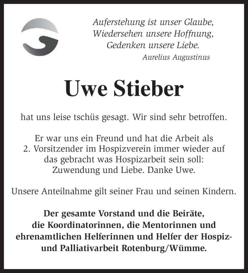  Traueranzeige für Uwe Stieber vom 12.05.2012 aus KREISZEITUNG SYKE