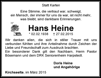 Traueranzeige von Hans Heine von KRZ