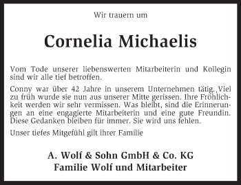 Traueranzeige von Cornelia Michaelis von KRZ