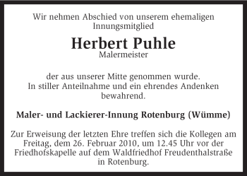 Traueranzeige von Herbert Puhle von KREISZEITUNG SYKE