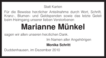 Traueranzeige von Marianne Münkel von KREISZEITUNG SYKE