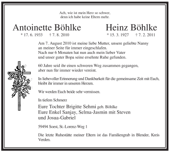 Traueranzeige von Antoinette Böhlke von KREISZEITUNG SYKE