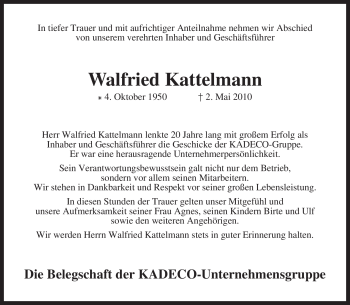 Traueranzeige von Walfried Kattelmann von KREISZEITUNG SYKE